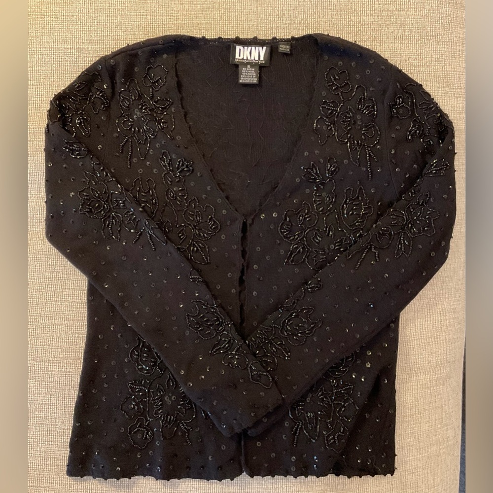 DKNY BEADED V NECK CARDIGAN